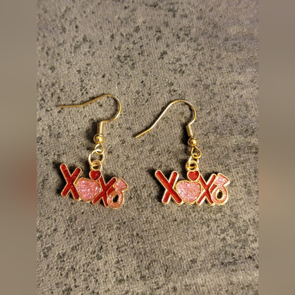 Handcrafted Pink and Red XOXO Earrings
